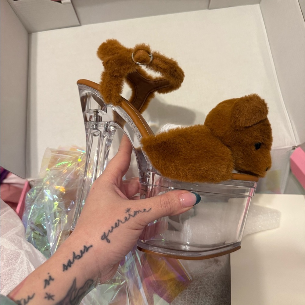 Teddy Bear Clear Platform Heels